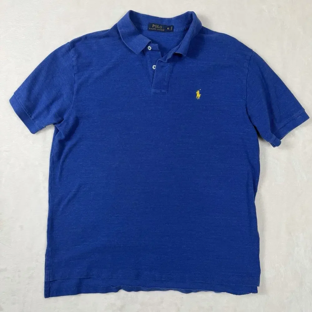 Polo Ralph Lauren Polo Shirt XL Blue Yellow Pony Cotton Classic Fit Preppy